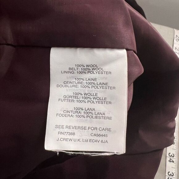 J. Crew Women's Sleeveless Belted Burgundy Sheath Wool Mini Dress Size 2 - Picture 9 of 11